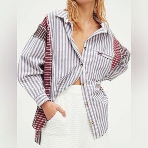 Free People We The Free Toronto Stripe button up, gray L.